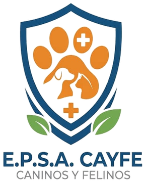 Logo de E.P.S.A. CAYFE: un escudo con una huella, un perro y un gato